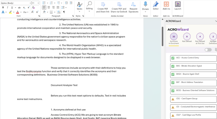 ACROWizard running inside Microsoft Word
